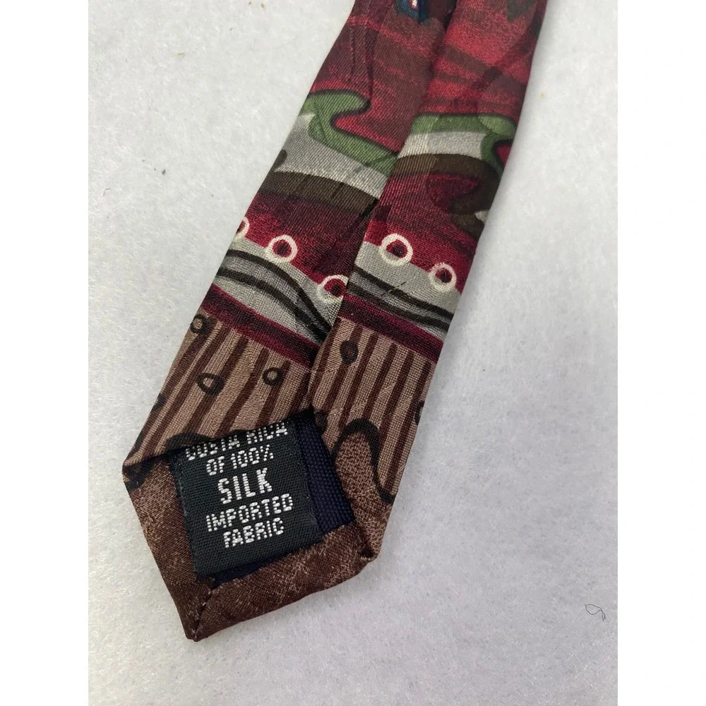 Etienne Aigner Mens Silk Tie Abstract‎ Geometric Pattern Burgundy Gray